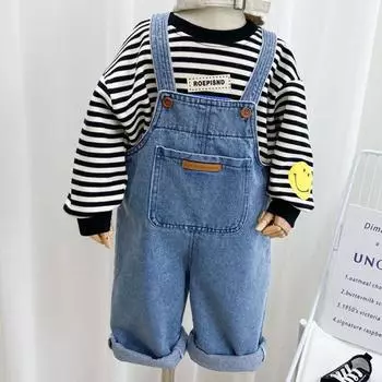 Детские джинсы весна/осень 2024 года: Модные комбинезоны и простые брюки для девочек 90 cm