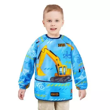 Детские фартуки, нагрудники, водонепроницаемые нагрудники с длинными рукавами и фруктами для мальчиков и девочек, детский тканевый нагрудник для кормления с карманом, детский фартук, халат Truck