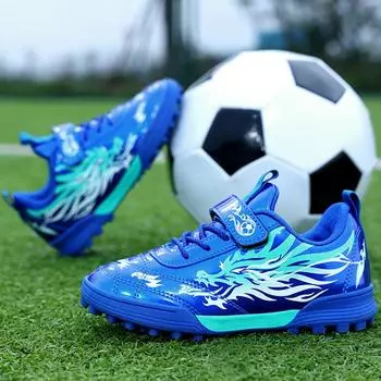 Детские футбольные бутсы для детей 31-39 лет, молодежные футбольные бутсы с короткими шипами и вращающейся кнопкой, тренировочные детские футбольные бутсы для мальчиков 31 красный/жёлтый