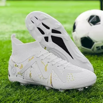 Детские футбольные бутсы для детей 33-46 лет, высококачественные носки с искусственным газоном, уличные мужские спортивные футбольные бутсы с длинными ногтями 33 белый