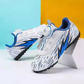 Детские футбольные бутсы для мальчиков в помещении, синие, нескользящие, из искусственной кожи, с эффектом дробления ногтей, для тренировок, для девочек, для футбола 30