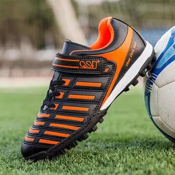 Детские футбольные бутсы, гвозди, липучка, начальная школа, мальчики и девочки, искусственная трава, тренировочная обувь для матчей, дышащая мягкая подошва 28 синий