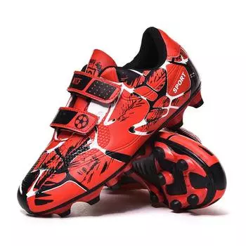 Детские футбольные бутсы на липучках, кожаные, со сломанными ногтями, шипы tf AG, для мальчиков и девочек, тренировочные кроссовки для учеников начальной школы 35