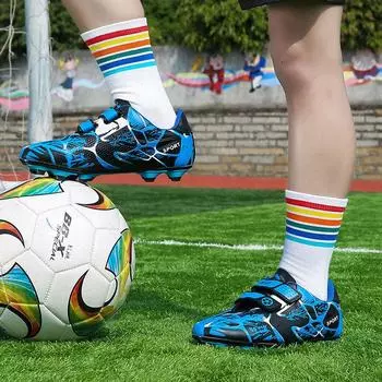 Детские футбольные бутсы на липучке, кроссовки из кожи, сломанные ногти, длинные ногти, AG, для мальчиков и девочек, тренировочные кроссовки для учеников начальной школы 31