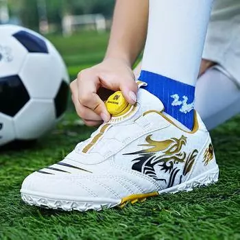 Детские футбольные бутсы новые вращающиеся пряжки для студентов, мальчиков, спортивные TF, сломанные ногти, искусственная трава, противоскользящие тренировочные кроссовки для женщин 28 флуоресцентный зеленый