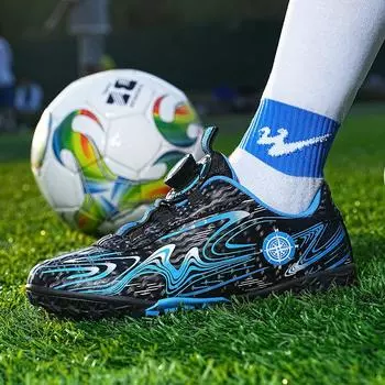 Детские футбольные бутсы с надписью «сломанный ноготь», вращающиеся с помощью кнопки, тренировочные кроссовки для улицы, для учеников начальной и средней школы, с низким верхом, на липучке 28