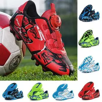 Детские футбольные бутсы Society FG Школьные футбольные бутсы Вращающиеся кнопочные бутсы Травяные кроссовки для мальчиков и девочек Спортивная обувь на открытом воздухе для тренировок 28 красный
