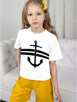 Детские футболки Детская одежда Футболка для девочек Якорь Морская детская одежда для девочек Модная одежда для девочек Верхняя графика 5-6Y