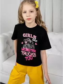 Детские футболки Детская одежда Футболка для девочек Девочки тоже любят грузовик-монстр для девочек 2024 года Детская летняя одежда для девочек Топ для подростков 5-6Y