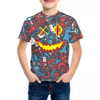 Детские футболки Детская одежда с короткими рукавами Летняя футболка для мальчиков с 3D-принтом из мультфильмов 4-5Y
