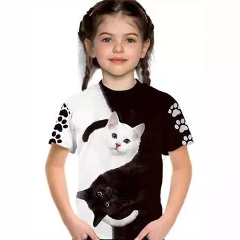 Детские футболки. Детская свободная, удобная, дышащая, милая повседневная футболка с принтом животных для девочек. Футболка с короткими рукавами. 110