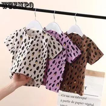 Детские футболки Футболки с коротким рукавом Летняя мода Топы для мальчиков и девочек Летняя одежда 90 коричневый