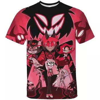 Детские футболки Hazbin Hotel Prited Летняя футболка с коротким рукавом для мужчин и детей Горячая модная уличная одежда для взрослых и детей S