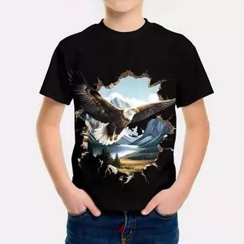 Детские футболки, летние футболки с круглым вырезом и принтом 3D-орла, модные и повседневные детские футболки для мальчиков с короткими рукавами 110