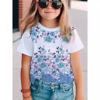 Детские футболки Летняя детская одежда с рисунками животных и растений Повседневная свободная футболка с короткими рукавами Верх 110