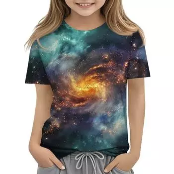 Детские футболки Модная удобная детская футболка с короткими рукавами и круглым вырезом с рисунком звездного неба 110