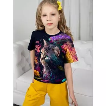 Детские футболки Одежда для девочек Одежда для девочек Милая кошечка Летняя детская футболка Одежда для девочек 10 лет Детский топ для подростков 100cm