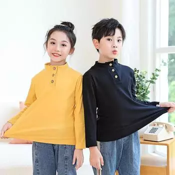 Детские футболки, осенне-зимние детские топы ярких цветов с длинными рукавами для детей, утепленный теплый пуловер, майки для подростков 80cm чёрный