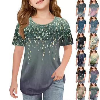 Детские футболки-поло Летнее пальто для отдыха с короткими рукавами Футболка с круглым воротником и принтом 150