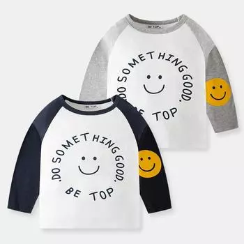 Детские футболки с буквенным принтом для мальчиков на весну и осень с длинными рукавами и круглым вырезом, топы 100cm сапфир синий