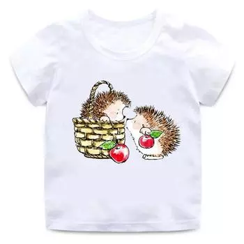 Детские футболки с милым ежиком и животным, забавная забавная футболка для маленьких мальчиков, детские летние топы с короткими рукавами, одежда для девочек 12M(80)