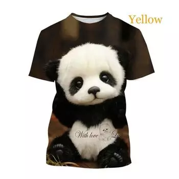 Детские футболки с милым рисунком панды, мужская футболка с 3D принтом, повседневные топы Y2k, кавайная женская одежда, модная футболка в стиле Харадзюку с круглым вырезом 100