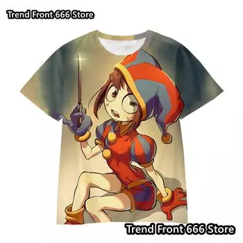 Детские футболки The Amazing Digital Circus 3D Топы Детские футболки с круглым вырезом и коротким рукавом Футболки с рисунком для мальчиков и девочек 4-14 лет 100cm