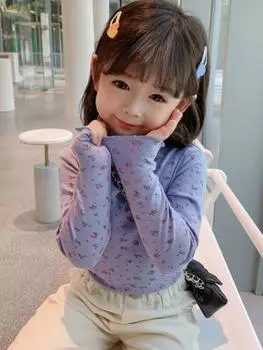 Детские футболки, топ для маленьких девочек, осенняя одежда с принтом, многослойные рубашки с длинными рукавами, пуловер, туника, топ 120