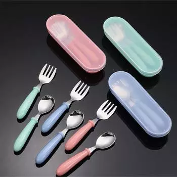 Детские гаджеты, детская посуда из нержавеющей стали, посуда для малышей, столовые приборы с героями мультфильмов Spoon fork box set розовый