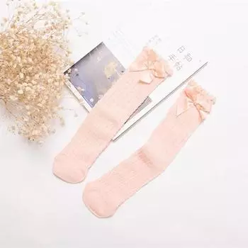 Детские гетры с бантиком, с пузырчатым верхом, высокие, до колена, тонкие, без пятки, аксессуары для детской одежды, подарки One Size оранжевый