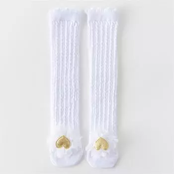 Детские гольфы до колена для девочки, милые принцессные мягкие длинные носки для младенцев, новорожденных, хлопковые гольфы с блестящим сердечком для 0-12 месяцев 12M