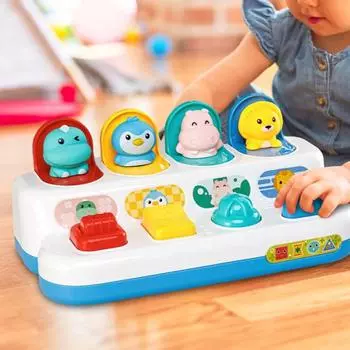 Детские головоломки с животными, развивающие забавные игрушки для тренировки памяти, всплывающий переключатель для раннего образования синий