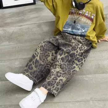 Детские хип-хоп повседневные свободные леопардовые брюки джинсы для детей мальчиков девочек крутые длинные джинсы модный повседневный уличный стиль 140cm