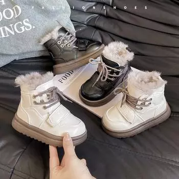Детские хлопковые ботинки для мальчиков Snow Winter Edition с толстым бархатом, нескользящие, водонепроницаемые 26 бежевый