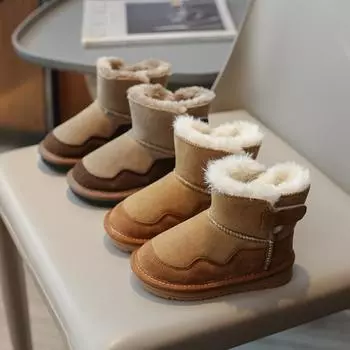 Детские хлопковые ботинки средней высоты, новый зимний стиль, мягкие и толстые теплые зимние ботинки для девочек, хлопковая обувь для мальчиков 22 коричневый