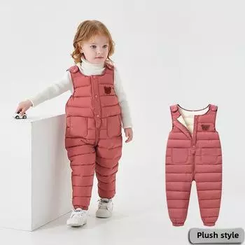 Детские хлопковые брюки, детские комбинезоны с подтяжками, брюки из пухового хлопка для мальчиков, девочек, младенцев и маленьких детей, а также плотные бархатные брюки 120 чёрный