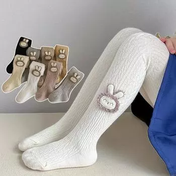 Детские хлопковые носки для девочек, весенние и осенние детские нижние брюки, колготки с кроликом, детские нижние носки на улице XS/70-80cm серый