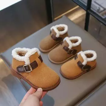 Детские хлопковые сапоги 2024 года, новые короткие универсальные сапоги для девочек, зимние теплые плюшевые детские повседневные ботильоны для мальчиков, модные нескользящие 23 зелёный