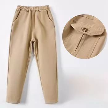 Детские хлопковые школьные брюки - хаки и бежевый, полностью эластичные, для мальчиков и девочек 180cm
