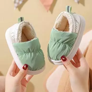 Детские хлопковые тапочки для мужчин, домашние, теплые, плюшевые, на толстой подошве, водонепроницаемые, для маленьких детей, однотонные, хлопковые туфли для девочек, осень и зима 22-23 розовый