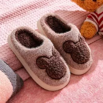 Детские хлопковые тапочки, нескользящие теплые хлопковые тапочки с толстой мягкой подошвой для мальчиков и девочек, осенне-зимние домашние и уличные тапочки 20/21