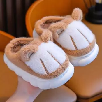 Детские хлопковые тапочки с героями мультфильмов для мальчиков и девочек, домашние тапочки для осени и зимы, нескользящая детская хлопковая обувь на толстой подошве 24-25 серый