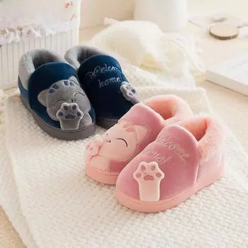 Детские хлопковые тапочки с героями мультфильмов – теплая домашняя обувь для мальчиков и девочек, на каблуке, на осень и зиму Size 200 (Approx. Insole Length 17.5cm)