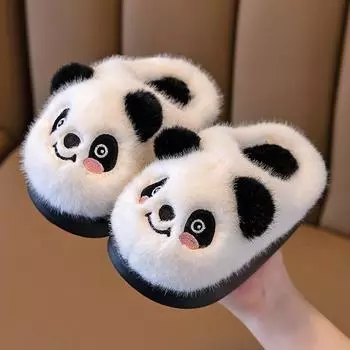 Детские хлопковые тапочки с толстой подошвой для тепла. Хлопковые тапочки для мальчиков и девочек. Милые хлопковые тапочки с рисунком для родителей и детей. 24-25 розовый