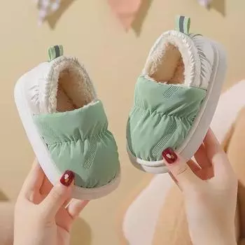 Детские хлопковые тапочки: Теплые плюшевые, водонепроницаемые туфли на толстой подошве для мальчиков и девочек, однотонные, на осень и зиму. 32-33 (inner length 20cm) жёлтый