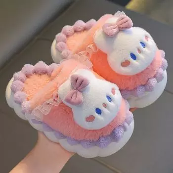 Детские хлопковые тапочки зимние для дома с плюшевой подошвой 24/25