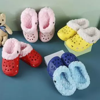 Детские хлопковые тапочки зимние для дома с плюшевой подошвой 24-25 жёлтый