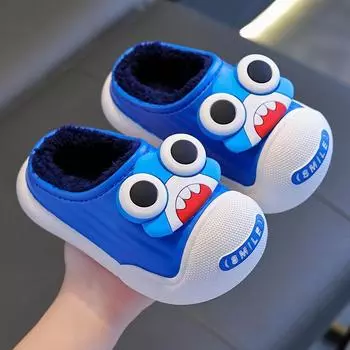 Детские хлопковые тапочки зимние для дома с плюшевой подошвой 24/25