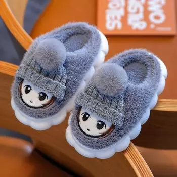 Детские хлопковые тапочки зимние для дома с плюшевой подошвой 24/25