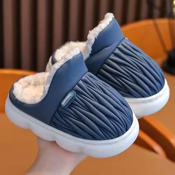 Детские хлопковые тапочки зимние для дома с плюшевой подошвой size 24/25